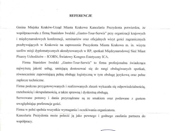 referencje Urzędu Miasta Krakowa